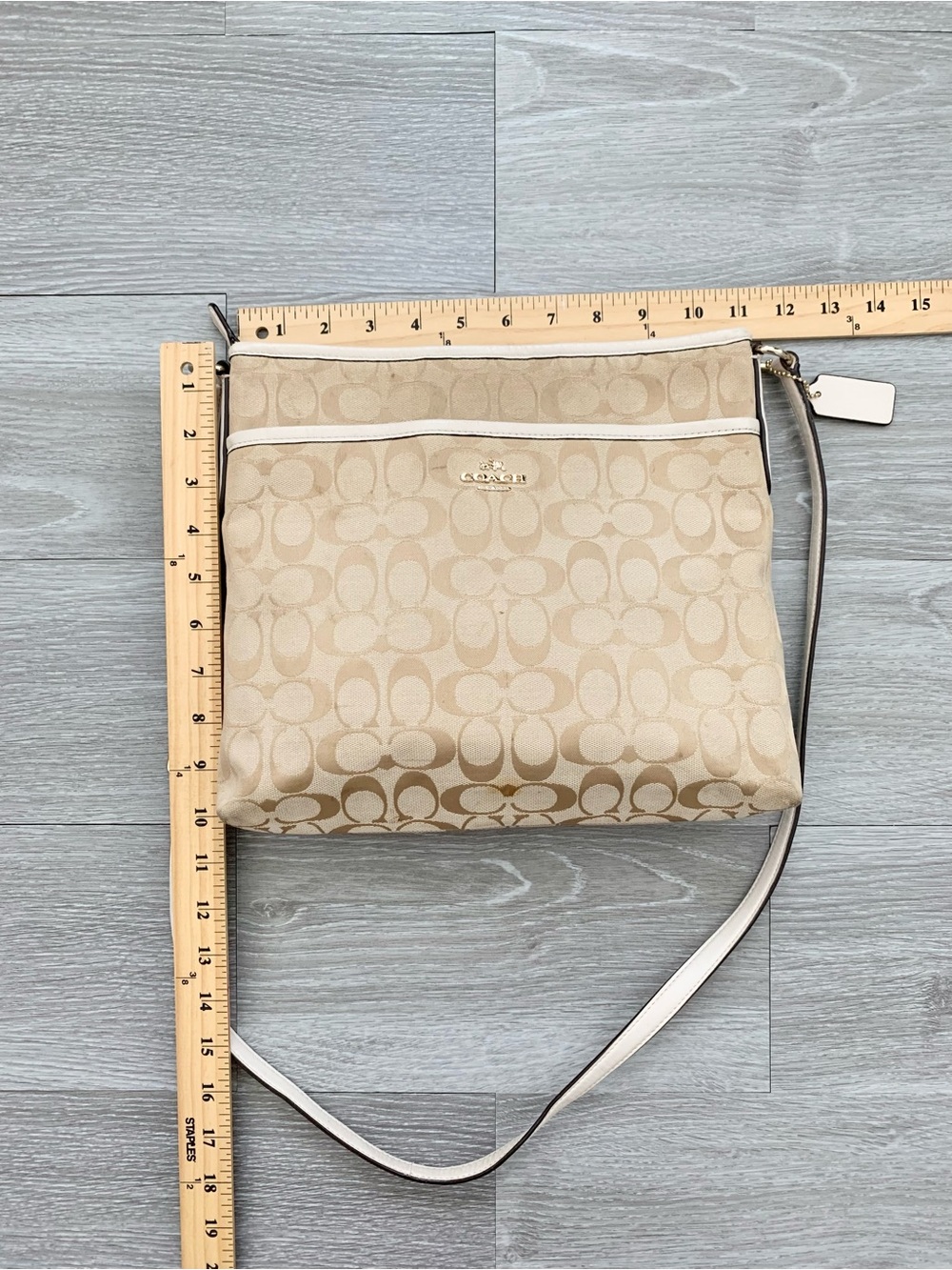 Coach Tan White Monogram Signature File Crossbody Bag - Picture 8 of 10
